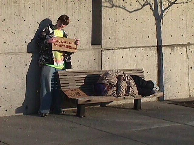 tak and his new friend on 2/6/00 Panhandling Day.