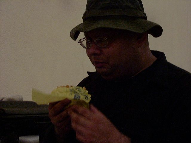 Bloodrose eating a tasty sandwich.