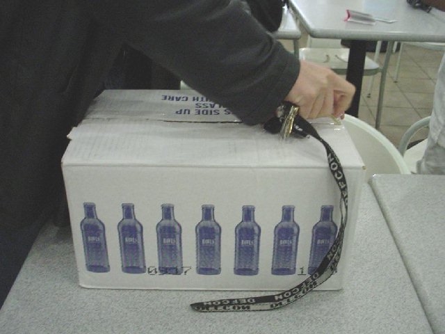 Adept brought a case of bawls to allow us all to consume, I(Grifter) am tearing said case open with my keys.