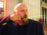 Rudeboy breathing on his laser.